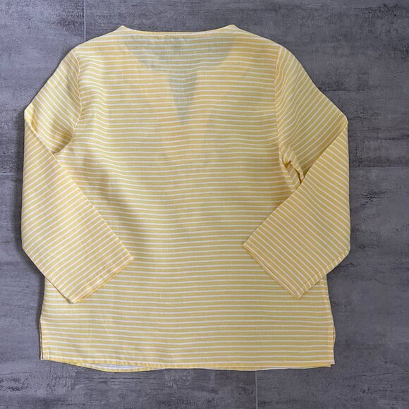 Talbots Linen Beaded Appliqué V- neck Top Yellow White Stripe Size S - Picture 6 of 7